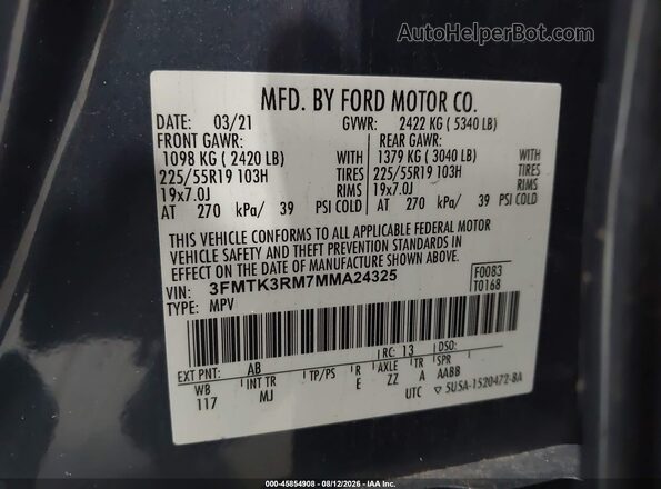 3FMTK3RM7MMA24325 2021 FORD MUSTANG MACH-E Light Blue Widok komory silnika