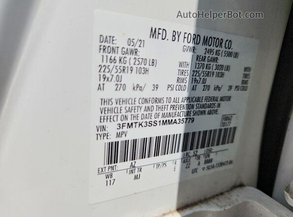 3FMTK3SS1MMA35779 2021 FORD MUSTANG White 360 interior view