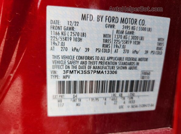 3FMTK3SS7PMA13306 2023 FORD MUSTANG Red Vista del compartimento del motor