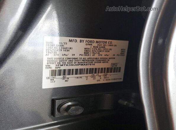3FMTK3SU0PMA97616 2023 FORD MUSTANG Gray Widok naklejki z numerem VIN