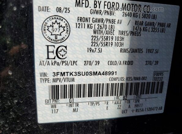 3FMTK3SU0SMA48991 2025 FORD MUSTANG Black Vista interior de 360 grados