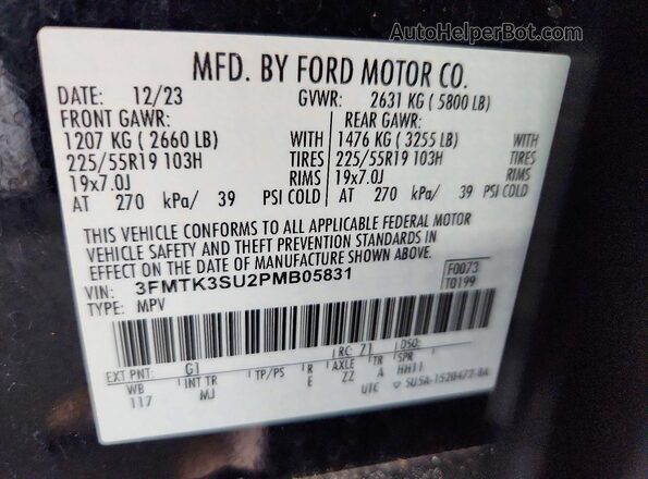 3FMTK3SU2PMB05831 2023 FORD MUSTANG Черный Панорамный вид салона 360°