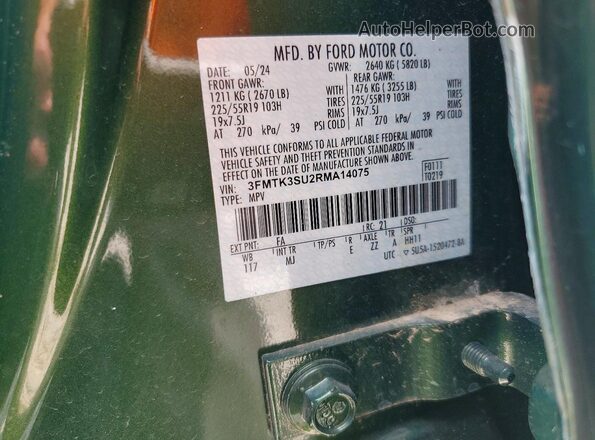 3FMTK3SU2RMA14075 2024 FORD MUSTANG Green Вид наклейки з VIN-кодом