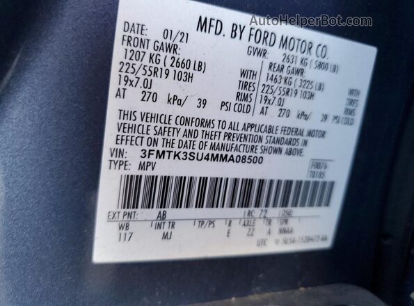 3FMTK3SU4MMA08500 2021 FORD MUSTANG Blue Vista del compartimento del motor