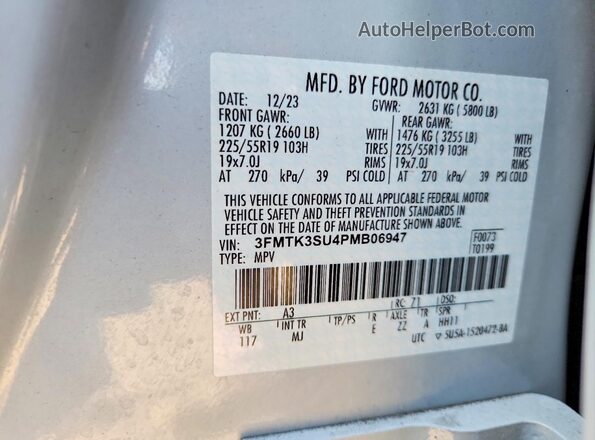 3FMTK3SU4PMB06947 2023 FORD MUSTANG White 360 interior view