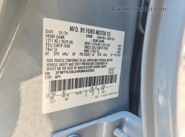 3FMTK3SU4RMA02543 2024 FORD MUSTANG Серый Вид подкапотного пространства