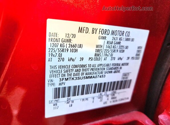 3FMTK3SU5MMA07453 2021 FORD MUSTANG Red Вид підкапотного простору