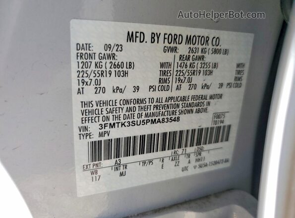 3FMTK3SU5PMA83548 2023 FORD MUSTANG White Սալոնի 360 աստիճան տեսք