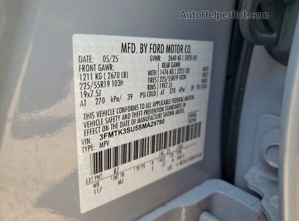 3FMTK3SU5SMA29790 2025 FORD MUSTANG Gray Widok naklejki z numerem VIN