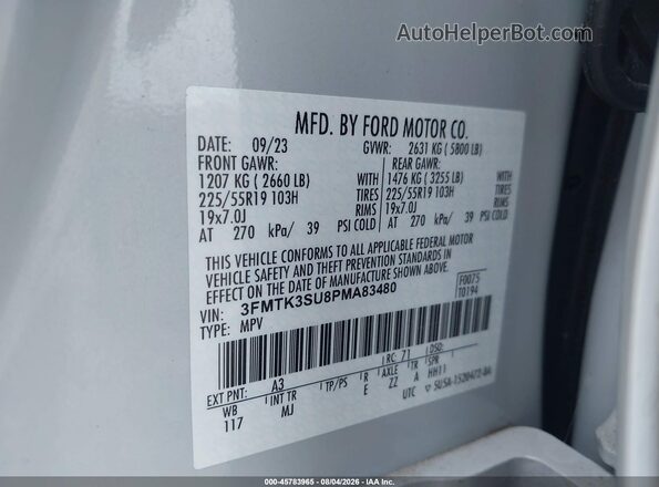 3FMTK3SU8PMA83480 2023 FORD MUSTANG MACH-E White Vista del compartimento del motor