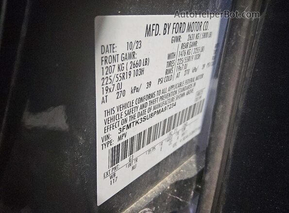 3FMTK3SU8PMA97234 2023 FORD MUSTANG Black Vista de la etiqueta del VIN