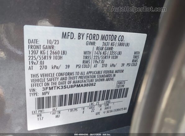 3FMTK3SU8PMA98092 2023 FORD MUSTANG MACH-E Gray Vista del compartimento del motor