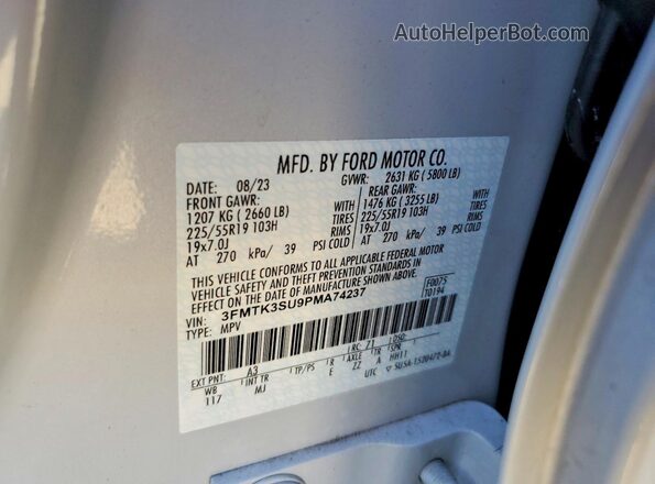3FMTK3SU9PMA74237 2023 FORD MUSTANG White 360 interior view