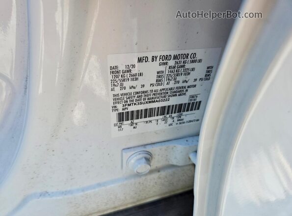 3FMTK3SUXMMA03222 2021 FORD MUSTANG White Вид наклейки з VIN-кодом