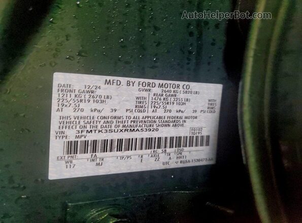 3FMTK3SUXRMA53920 2024 FORD MUSTANG Green Вид наклейки з VIN-кодом