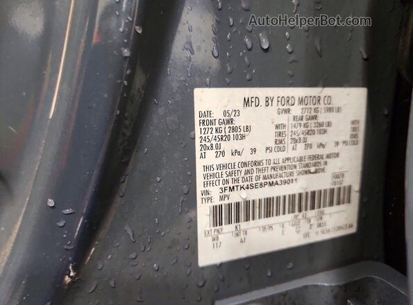 3FMTK4SE8PMA39011 2023 FORD MUSTANG Teal Vista de la etiqueta del VIN
