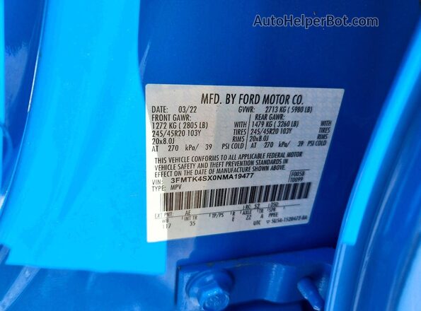 3FMTK4SX0NMA19477 2022 FORD MUSTANG Blue სალონის 360-გრადუსიანი ხედი