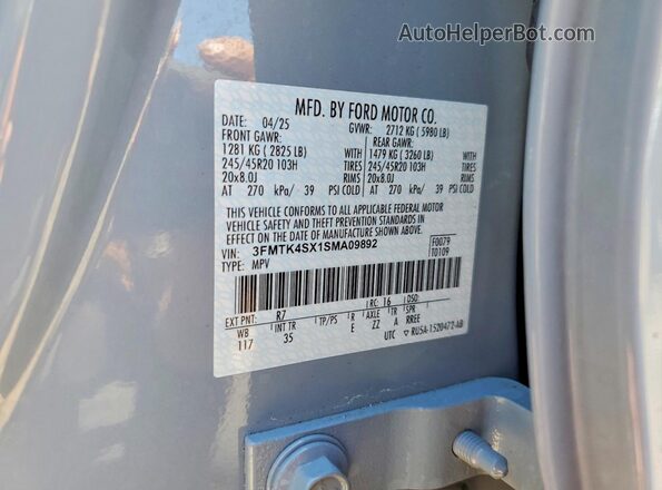 3FMTK4SX1SMA09892 2025 FORD MUSTANG Gray ძრავის განყოფილების ხედი