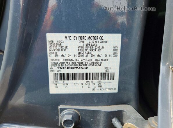3FMTK4SX3PMA24031 2023 FORD MUSTANG Gray VIN sticker view