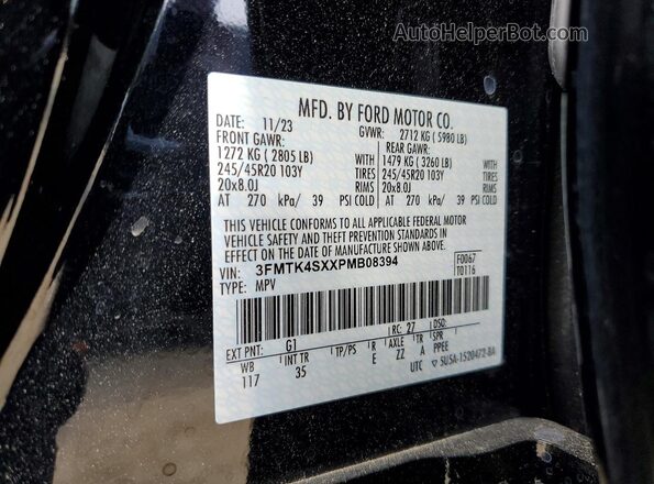 3FMTK4SXXPMB08394 2023 FORD MUSTANG Black Widok naklejki z numerem VIN