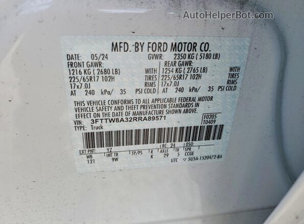 3FTTW8A32RRA89571 2024 FORD MAVERICK White Widok komory silnika
