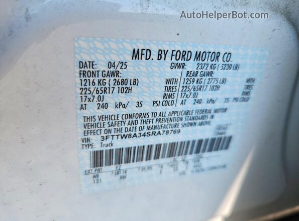 3FTTW8A34SRA78769 2025 FORD MAVERICK White Vista del compartimento del motor