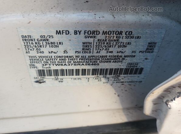3FTTW8A37SRA56460 2025 FORD MAVERICK White ძრავის განყოფილების ხედი