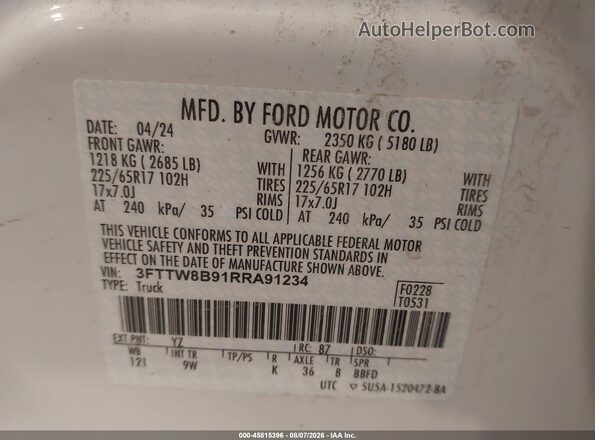 3FTTW8B91RRA91234 2024 FORD MAVERICK White Vista del compartimento del motor