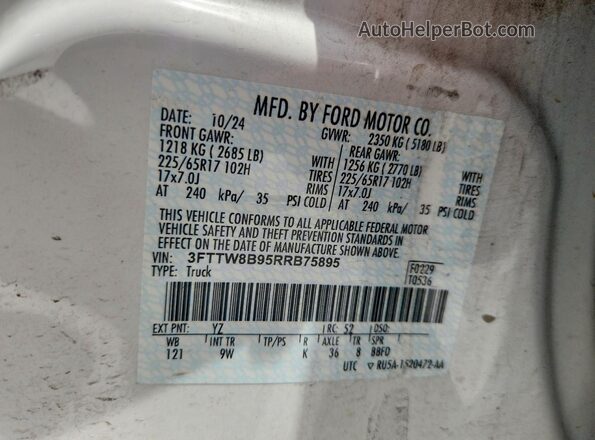 3FTTW8B95RRB75895 2024 FORD MAVERICK White Widok komory silnika