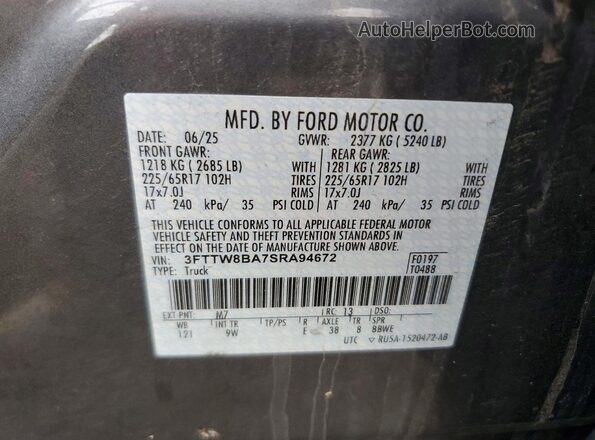 3FTTW8BA7SRA94672 2025 FORD MAVERICK Gray VIN sticker view
