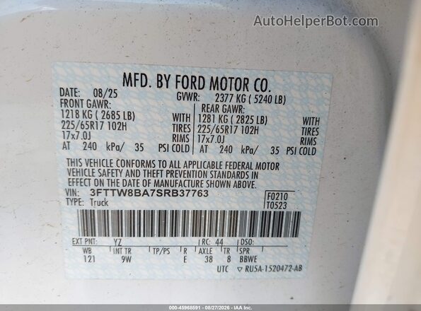 3FTTW8BA7SRB37763 2025 FORD MAVERICK White Widok komory silnika