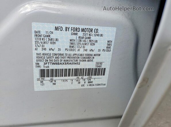 3FTTW8BAXSRA05452 2025 FORD MAVERICK Gray Vista del compartimento del motor