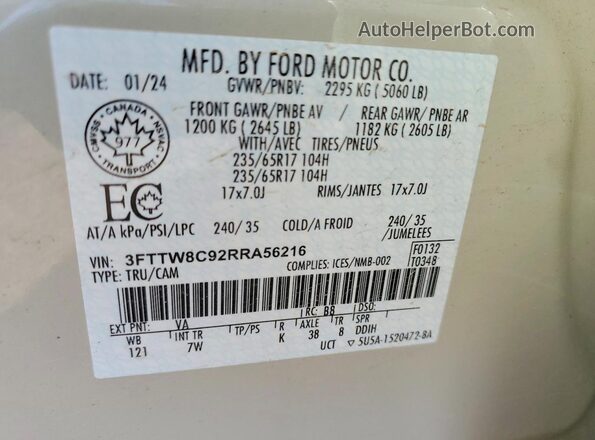 3FTTW8C92RRA56216 2024 FORD MAVERICK Cream Շարժիչի բաժամունքի տեսք