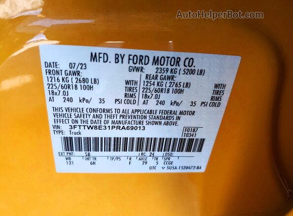 3FTTW8E31PRA69013 2023 FORD MAVERICK Orange Widok komory silnika