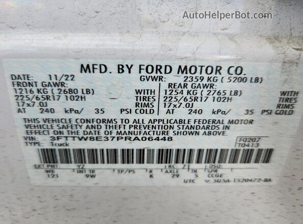 3FTTW8E37PRA06448 2023 FORD MAVERICK White VIN sticker view