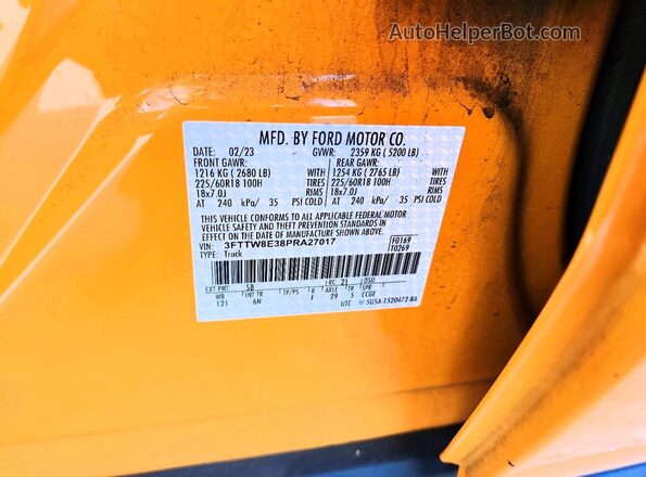 3FTTW8E38PRA27017 2023 FORD MAVERICK Yellow Vista del compartimento del motor