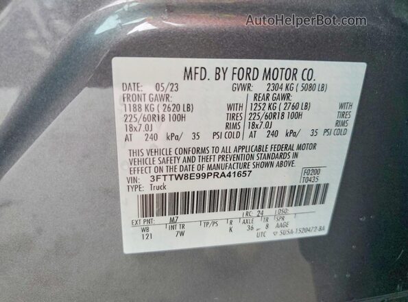 3FTTW8E99PRA41657 2023 FORD MAVERICK Gray Շարժիչի բաժամունքի տեսք
