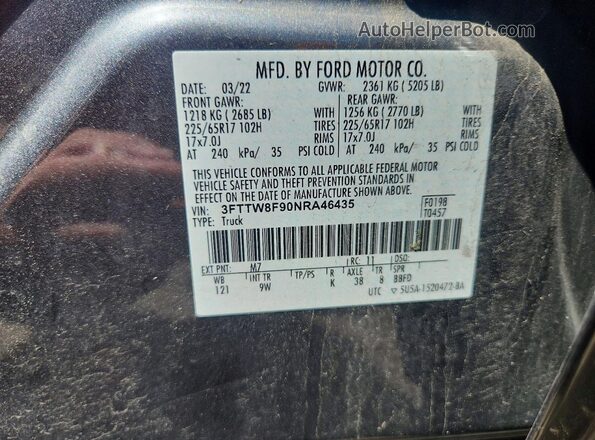 3FTTW8F90NRA46435 2022 FORD MAVERICK Gray Շարժիչի բաժամունքի տեսք