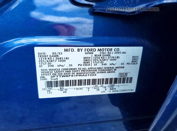 3FTTW8F91PRA21322 2023 FORD MAVERICK Blue Engine compartment view