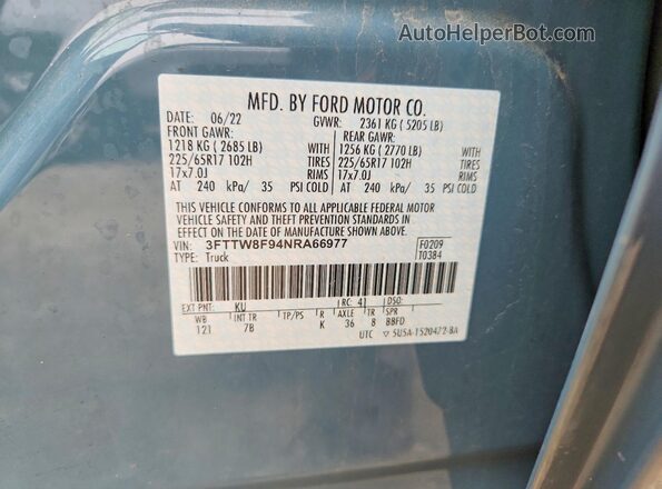 3FTTW8F94NRA66977 2022 FORD MAVERICK Blue ძრავის განყოფილების ხედი