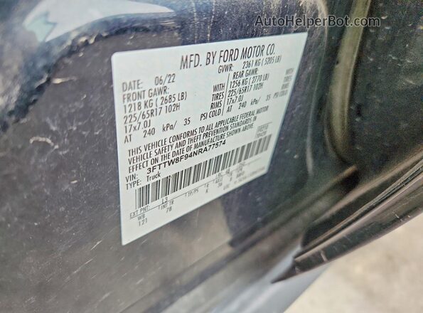 3FTTW8F94NRA77574 2022 FORD MAVERICK Blue Շարժիչի բաժամունքի տեսք
