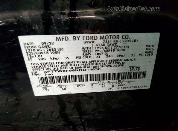 3FTTW8F96NRB14656 2022 FORD MAVERICK Black ძრავის განყოფილების ხედი