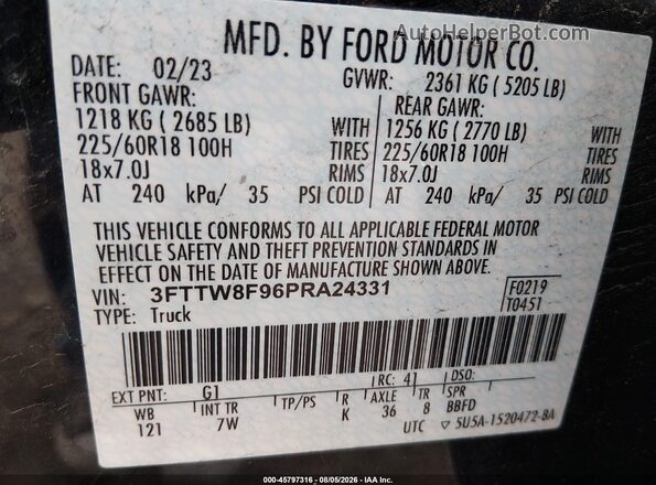 3FTTW8F96PRA24331 2023 FORD MAVERICK Black Vista del compartimento del motor