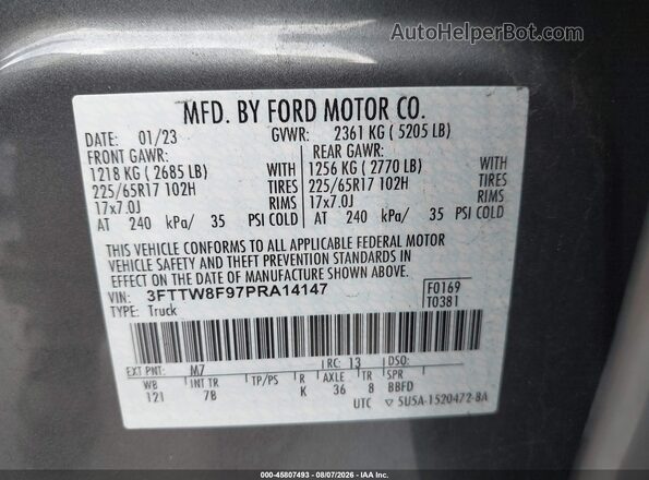 3FTTW8F97PRA14147 2023 FORD MAVERICK Gray Vista del compartimento del motor