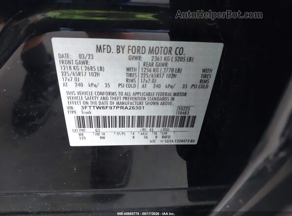 3FTTW8F97PRA26301 2023 FORD MAVERICK Black Widok komory silnika