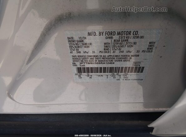 3FTTW8H30SRA12404 2025 FORD MAVERICK White Vista del compartimento del motor