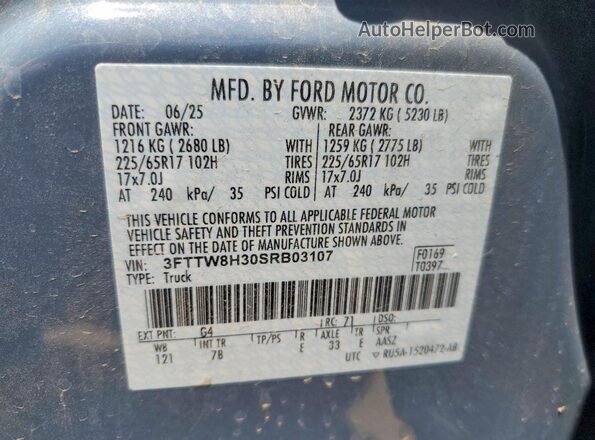 3FTTW8H30SRB03107 2025 FORD MAVERICK Gray Widok naklejki z numerem VIN