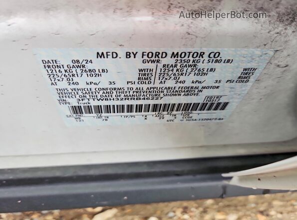 3FTTW8H32RRB46227 2024 FORD MAVERICK White VIN sticker view