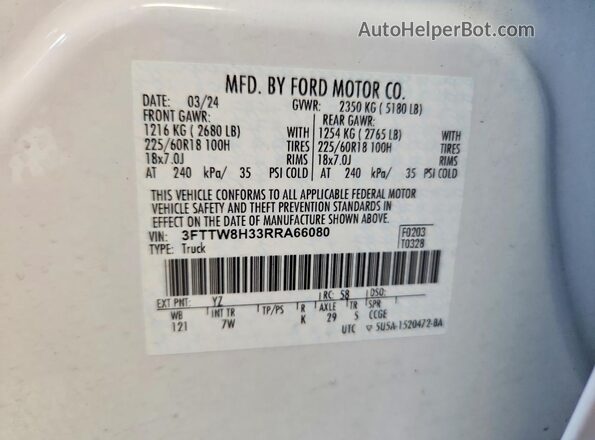 3FTTW8H33RRA66080 2024 FORD MAVERICK White Вид підкапотного простору