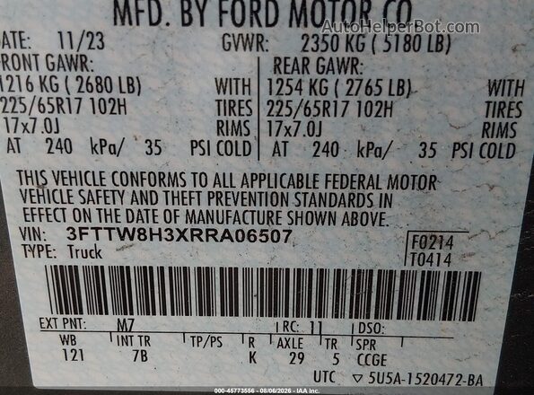 3FTTW8H3XRRA06507 2024 FORD MAVERICK Gray ძრავის განყოფილების ხედი